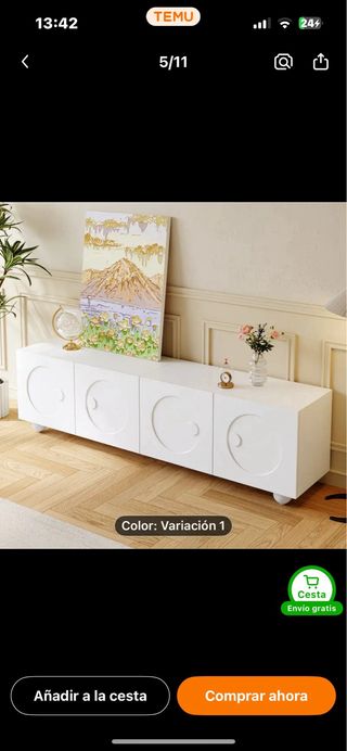 Mueble TV blanco. Falta 1 caja pequeña (puertas)