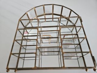 Repisa expositor cristal, espejo y latón