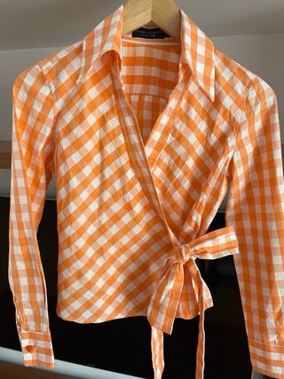 Camisa cruzada Extr. Cashmere cuadros naranja S