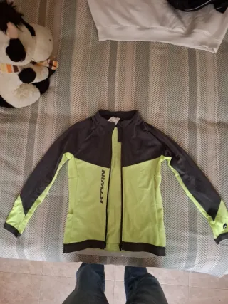 Chaqueta ciclismo Btwin verde y gris