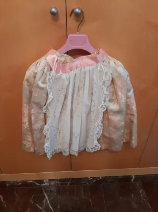 Vestido de fallera para niña beige y rosa