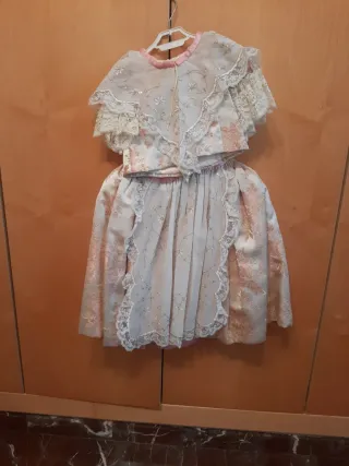 Vestido de fallera para niña beige y rosa