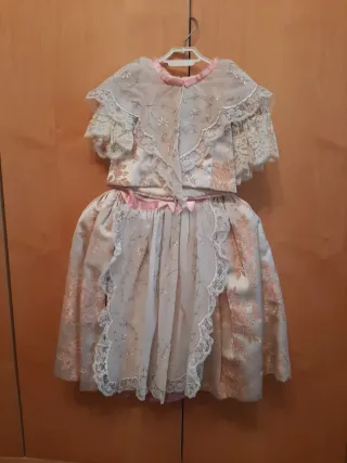 Vestido de fallera para niña beige y rosa