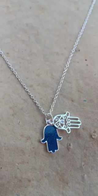 Collar Plata Manos Protección Azul