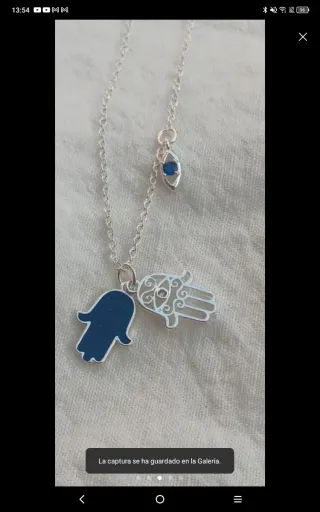 Collar Plata Manos Protección Azul