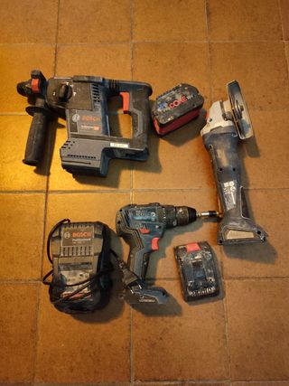 Taladro percutor, amoladora y taladro Bosch