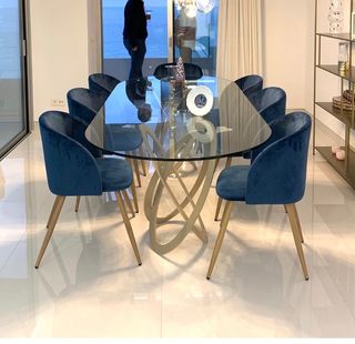 Sillas de comedor de terciopelo azul