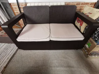 Conjunto 2 Sillones Jardín Marrón y Beige