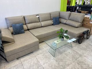 Sofá Rinconera Beige con Respaldos Reclinables
