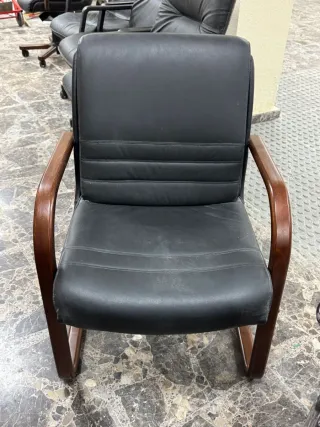 Silla oficina/escritorio sin ruedas piel y madera