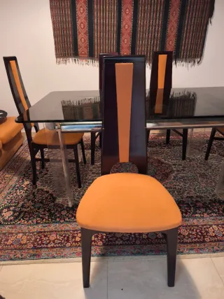 Mesa comedor cristal templado ahumado con 6 sillas