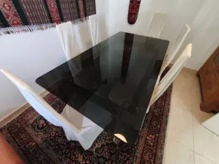 Mesa comedor cristal templado ahumado con 6 sillas