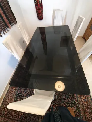 Mesa comedor cristal templado ahumado con 6 sillas
