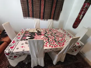 Mesa comedor cristal templado ahumado con 6 sillas