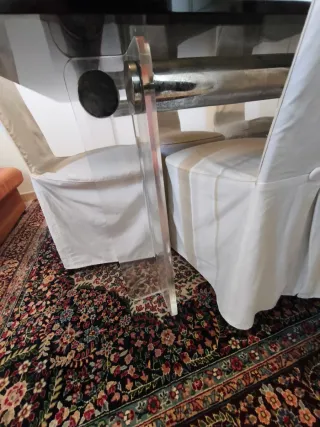 Mesa comedor cristal templado ahumado con 6 sillas