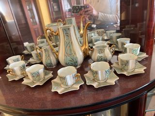 Juego de té porcelana oro blanco