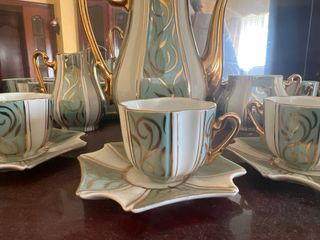 Juego de té porcelana oro blanco