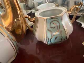 Juego de té porcelana oro blanco