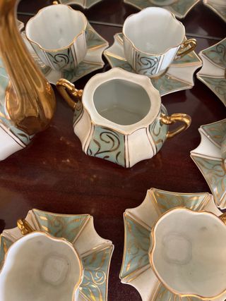 Juego de té porcelana oro blanco