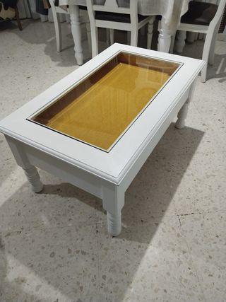 Mesa auxiliar cristal y madera