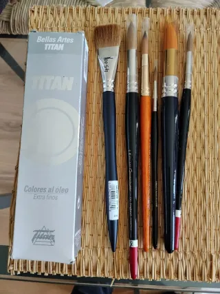 Set de 6 Pinceles de Artista  1 Bote color al oleo