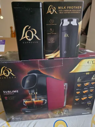 Cafetera lor barista,Espumador leche,caja capsulas