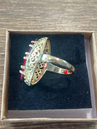 Anillo XP Oro 14K Talla 8 con Cristal Rojo