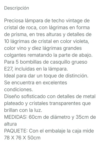 Lámpara de techo de cristal roca
