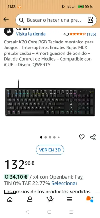Teclado Corsair K70 CORE RGB Nuevo Precintado