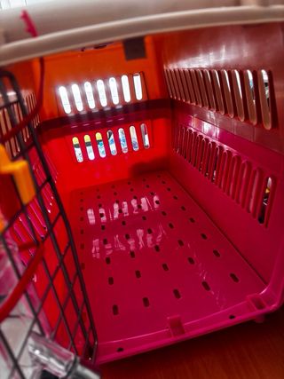 Transportín gato/perro ,beige y rosa