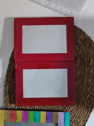 Cuadro de fotos rojos y multicolor. Cristal