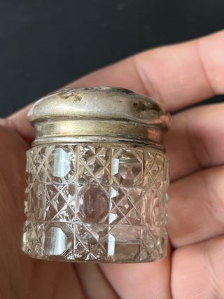 Tarrito antiguo cristal y plata S.XIX