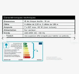 Lampadario 7 bracci nero e binco