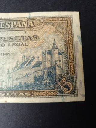 Billete 5 Pesetas Banco de España 1940.