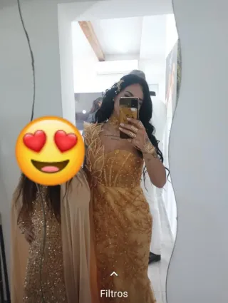Vestido de fiesta dorado boda gitana