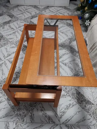 Mesa de centro cristal y madera