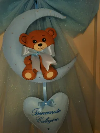 Fiocco nascita orsetto luna e cuore