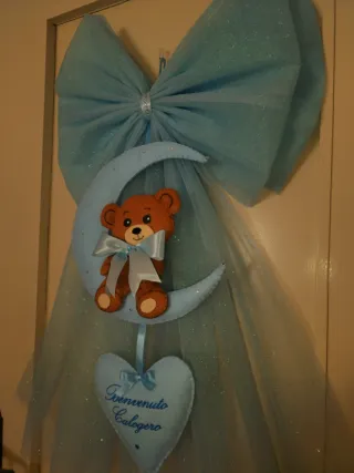 Fiocco nascita orsetto luna e cuore