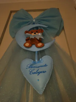 Fiocco nascita orsetto luna e cuore