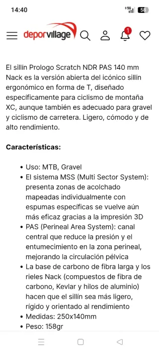 Sillín prólogo Scratch ndr pass carbono