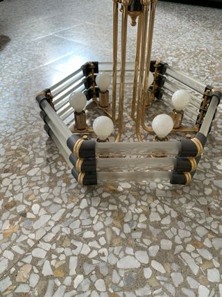 Lámpara colgante hexagonal metal y cristal