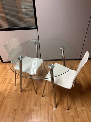 Mesa redonda cristal y aluminio 100cm