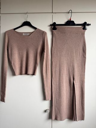 Conjunto punto falda y jersey Topo