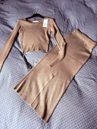 Conjunto punto falda y jersey Topo