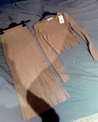 Conjunto punto falda y jersey Topo