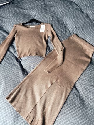 Conjunto punto falda y jersey Topo