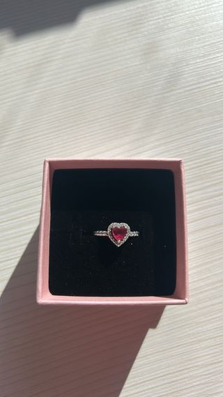 Anillo Pandora Corazón Rojo y Plata