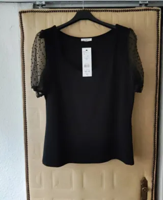 Top negro manga transparente talla L