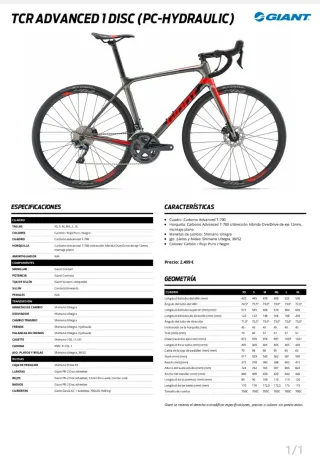 Bicicleta Carretera Giant TCR Advanced 1Disc -2019