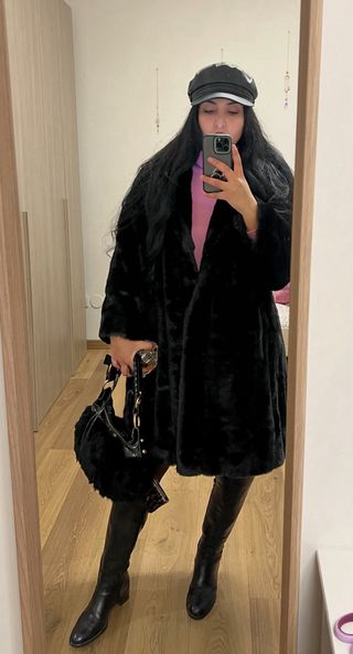 Pelliccia vintage marrone taglia L al ginocchio